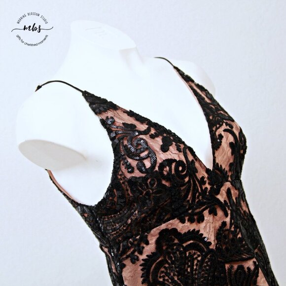 Free People Night Shimmers Lace Sequin Sleeveless Mini Dress Black Tan Women 4 - Picture 8 of 12